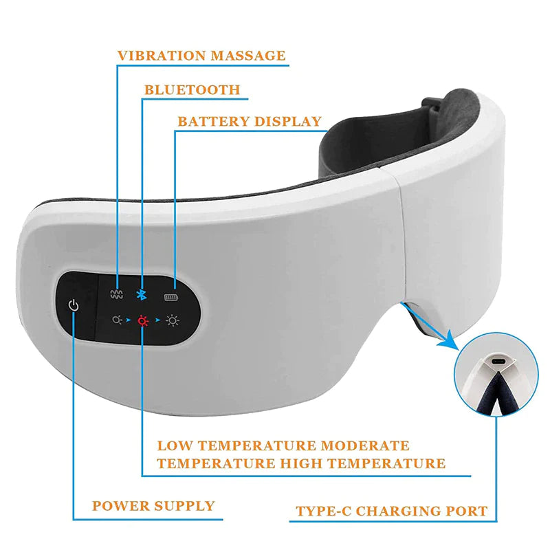 4D Electric Smart Eye Massager with Bluetooth, Vibration, and Heated Massage for Tired Eyes and Dark Circles