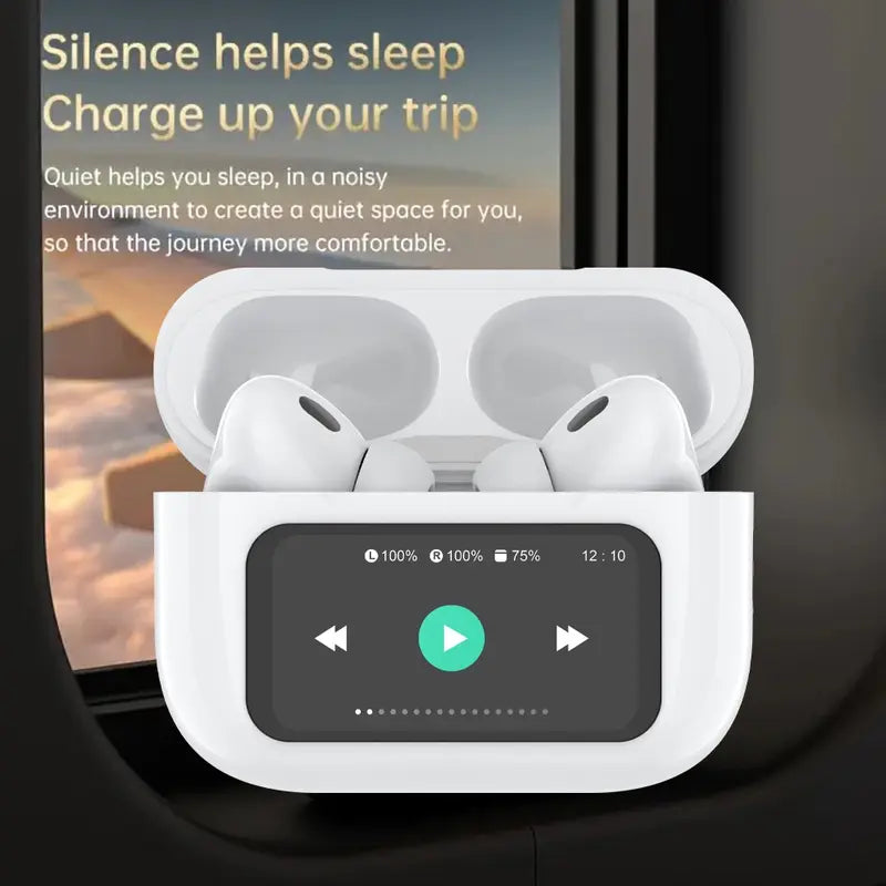 Touch Screen True Wireless Noise-Reduction Bluetooth Earbuds+Charging Case,Full Color Touch Smart Earphones,Touch Screen Multi-Functional Chargeable Earbuds，Noise Cancelling Mic Wireless Headphones Earphones Portable Headset