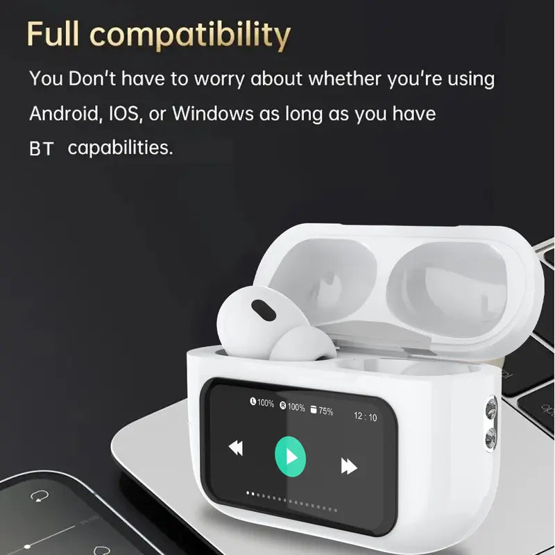 Touch Screen True Wireless Noise-Reduction Bluetooth Earbuds+Charging Case,Full Color Touch Smart Earphones,Touch Screen Multi-Functional Chargeable Earbuds，Noise Cancelling Mic Wireless Headphones Earphones Portable Headset