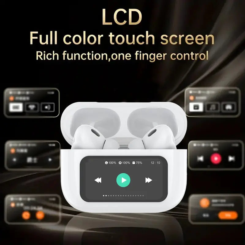 Touch Screen True Wireless Noise-Reduction Bluetooth Earbuds+Charging Case,Full Color Touch Smart Earphones,Touch Screen Multi-Functional Chargeable Earbuds，Noise Cancelling Mic Wireless Headphones Earphones Portable Headset