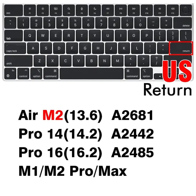 Silicone Keyboard Cover for MacBook Air 13 M2, Pro 13 M1, Pro 14, Pro 16 Max - Compatible with Models A2337, A2338, A2442, A2779, A2681, A2485