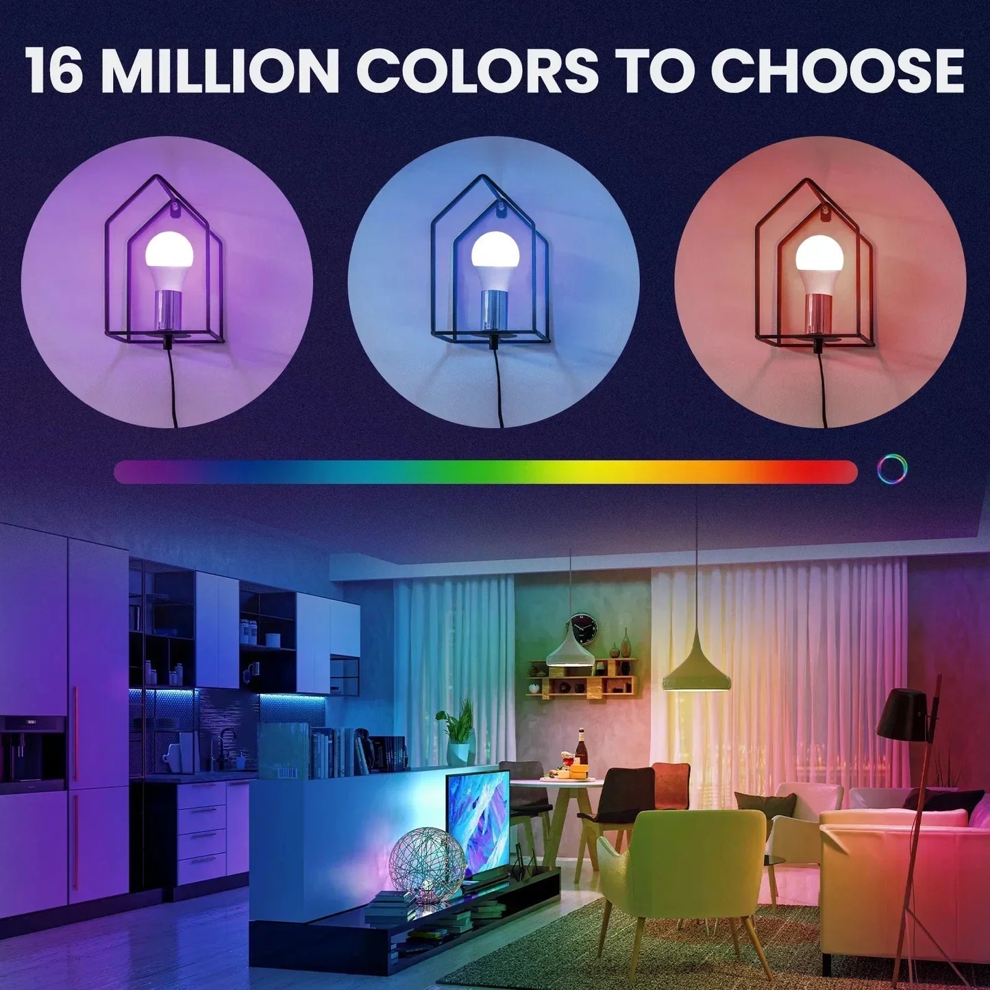 Smart Dimmable LED Light Bulb,  2700K-6500K RGB with Voice Control