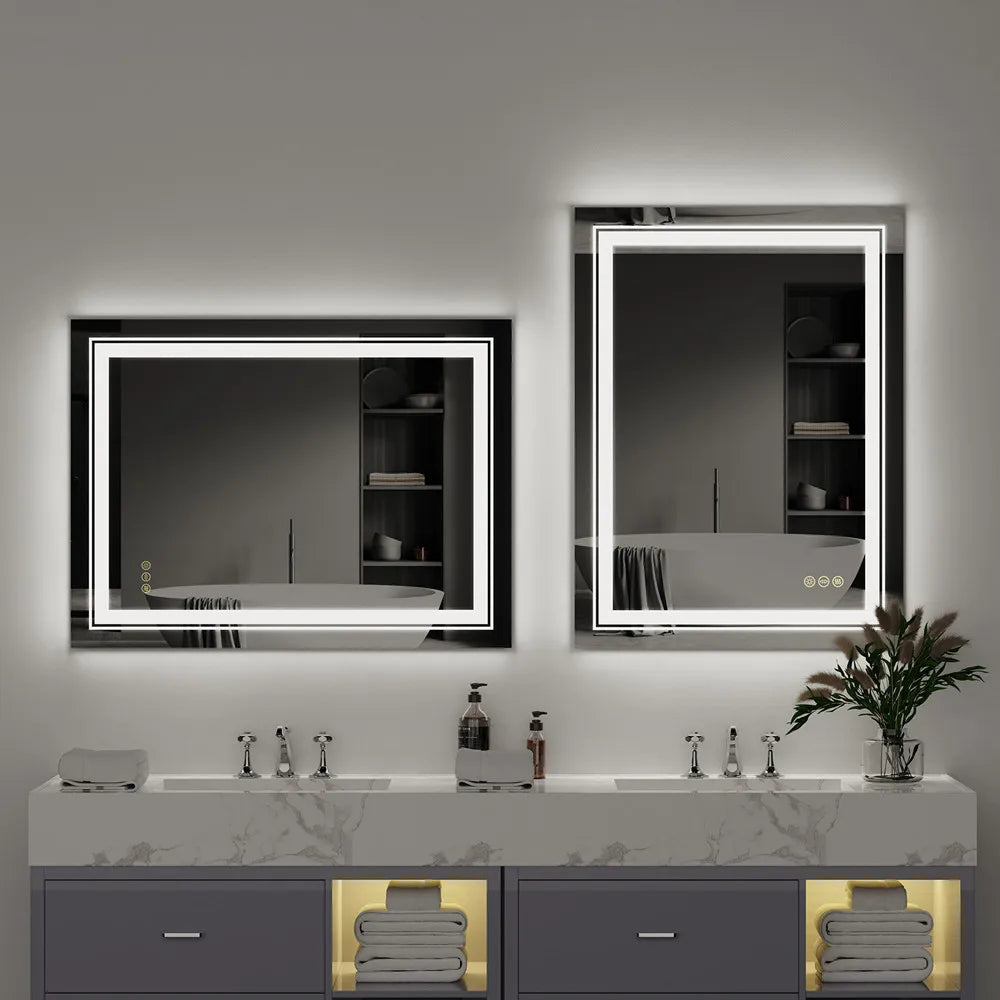 Touch-Control LED Bathroom Mirror, Anti-Fog and Waterproof