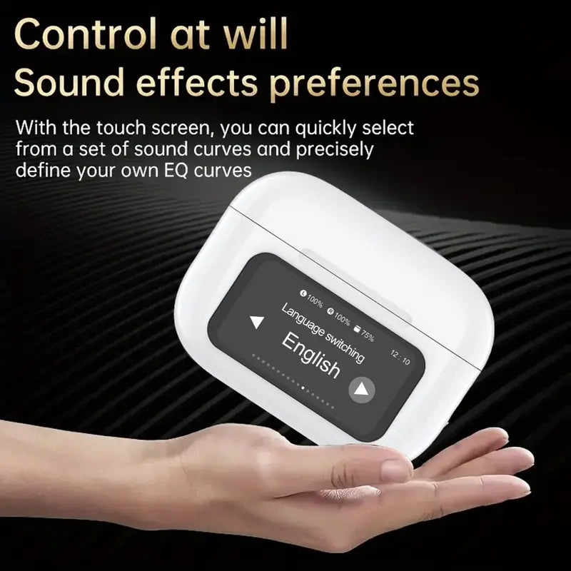 Touch Screen True Wireless Noise-Reduction Bluetooth Earbuds+Charging Case,Full Color Touch Smart Earphones,Touch Screen Multi-Functional Chargeable Earbuds，Noise Cancelling Mic Wireless Headphones Earphones Portable Headset