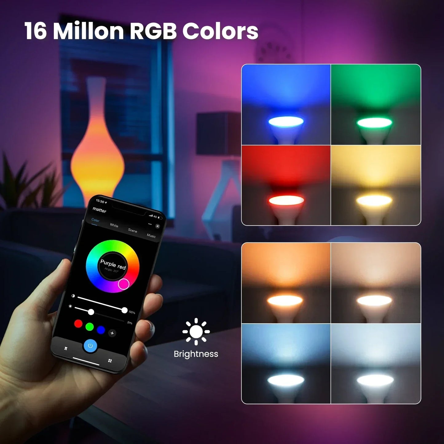 Smart Dimmable LED Light Bulb,  2700K-6500K RGB with Voice Control